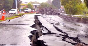 Roadway with cracks from an earthquake